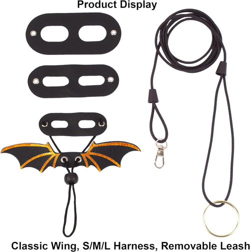 Black Bearded Dragon Leash Harness, 3 Size Pack, Cool Bat Wing
